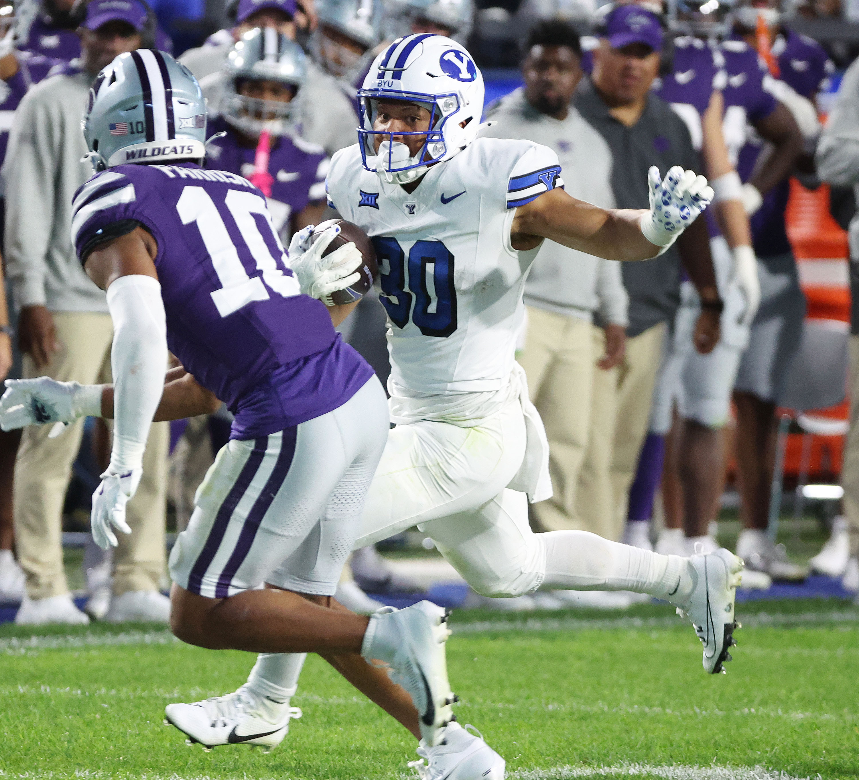 Brigham Young running back Sione I Moa (30) runs in Provo on Saturday, Sept. 21, 2024. BYU won 38-9.