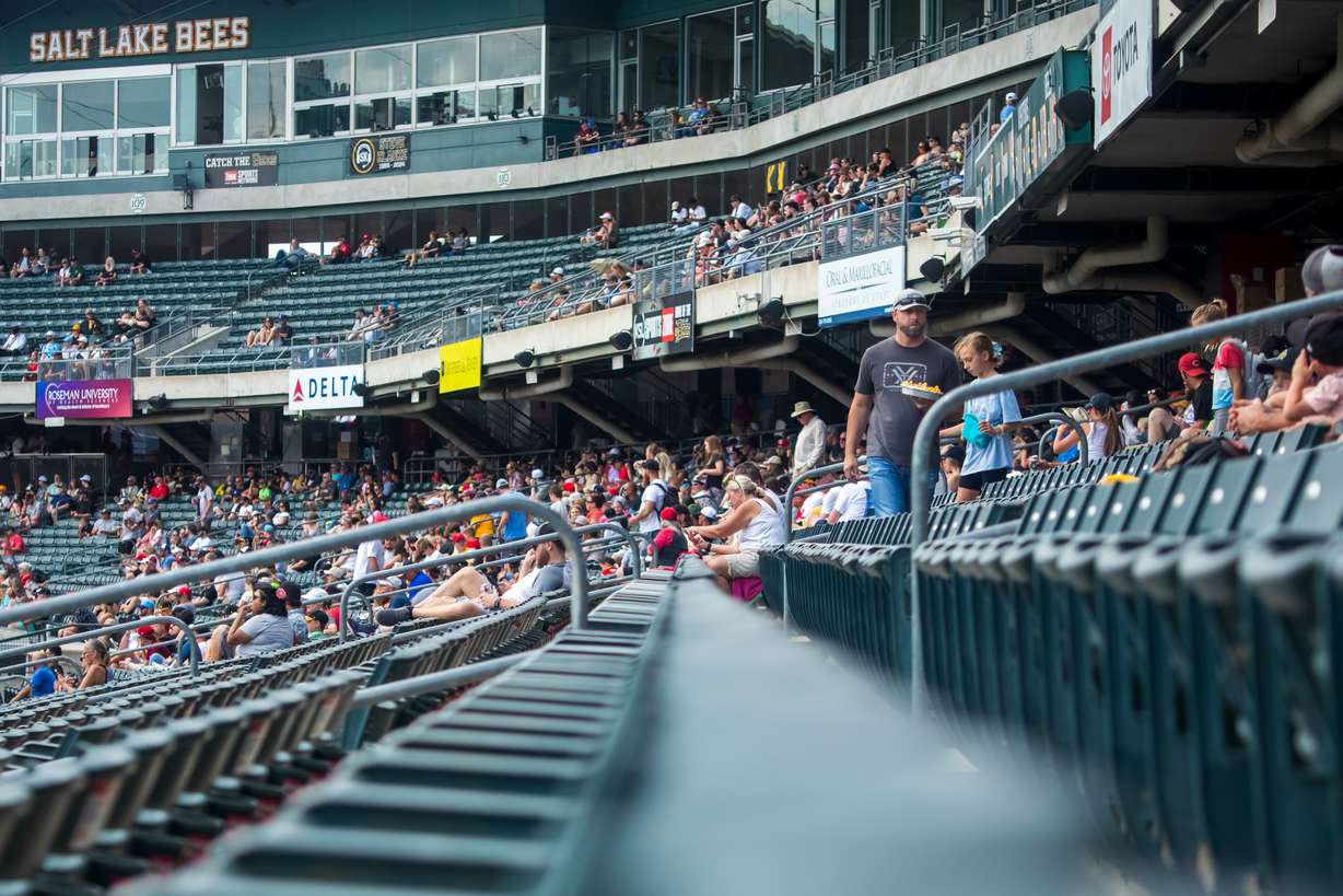 Fans watch a Salt Lake Bees game at Smith's Ballpark on Aug. 25.