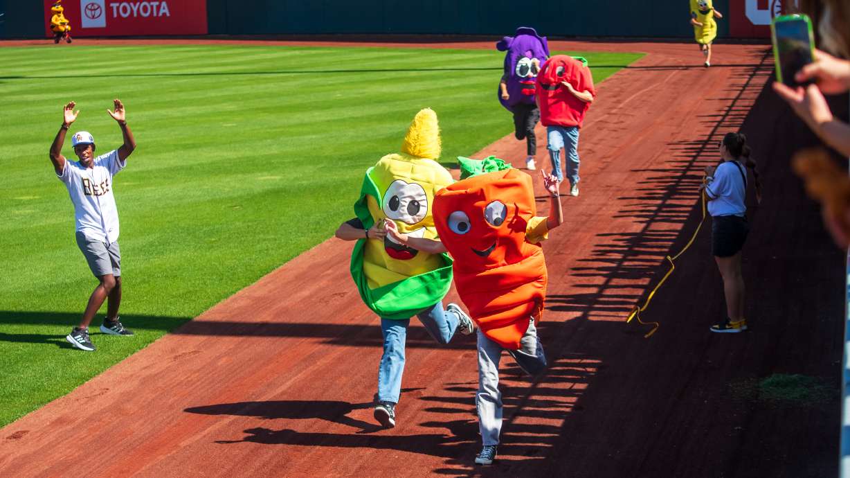 Carrot edges out corn in the final Smith's produce race at Smith's Ballpark on Sept. 22, 2024. Salt Lake Bees say the popular between-inning event will be brought back despite its move to a new stadium.
