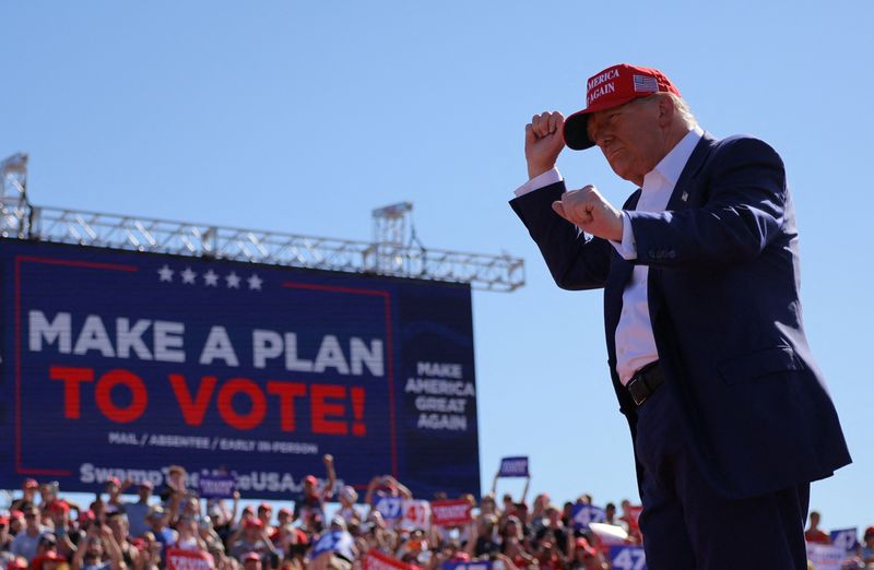 Republican presidential nominee and former President Donald Trump speaks at a campaign rally in Wilmington, N.C., Saturday.