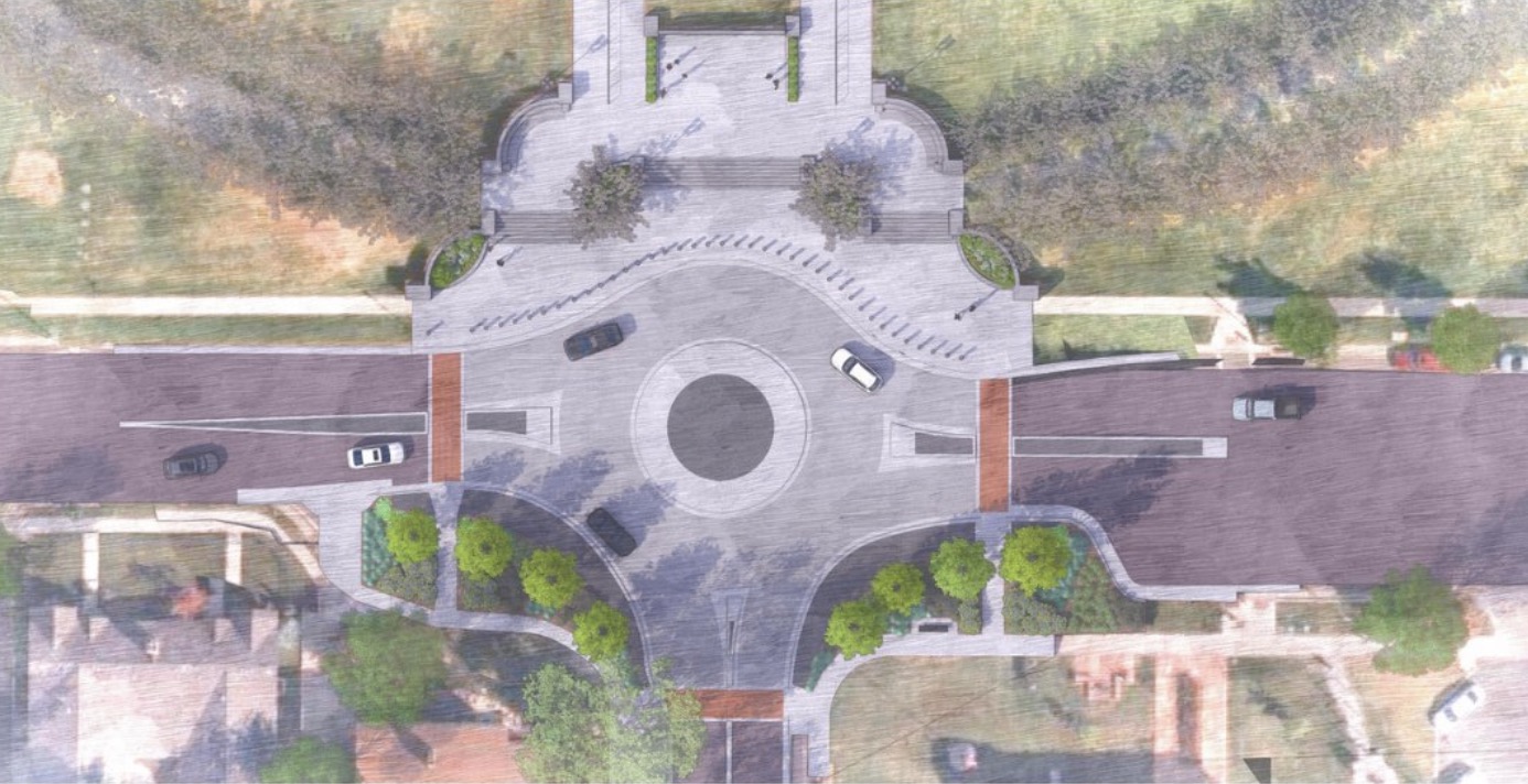 A conceptual rendering of what the 300 North and State Street intersection in Salt Lake City will look like once a roundabout is completed this fall.