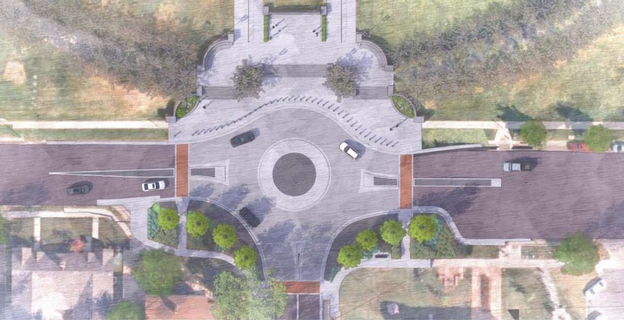 A conceptual rendering of what the 300 North and State Street intersection in Salt Lake City will look like once a roundabout is completed this fall.