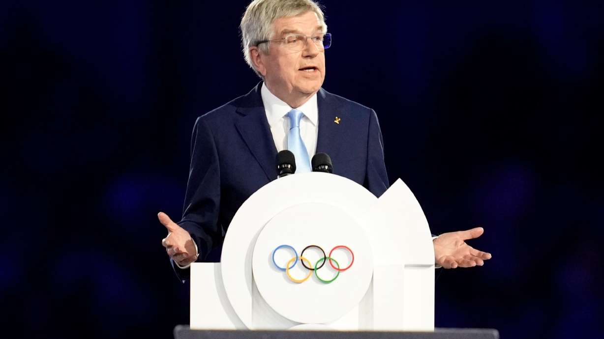 IOC President Thomas Bach during the 2024 Summer Olympics at the Stade de France, Aug. 11, in Saint-Denis, France. Bach spoke Sunday after U.N. members adopted a plan for taking on challenges ranging from climate change to escalating conflicts.