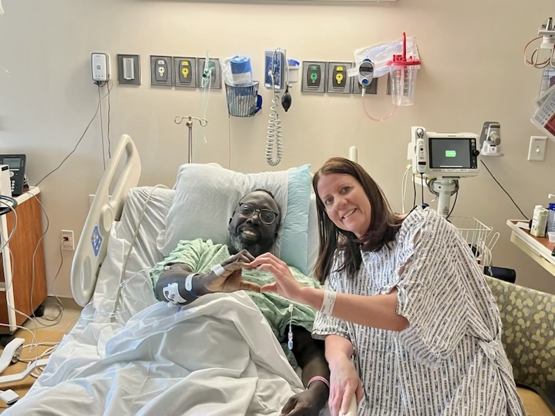 Donor Krissy Miller and recipient Shiller Joseph pose during the kidney donation process in April.