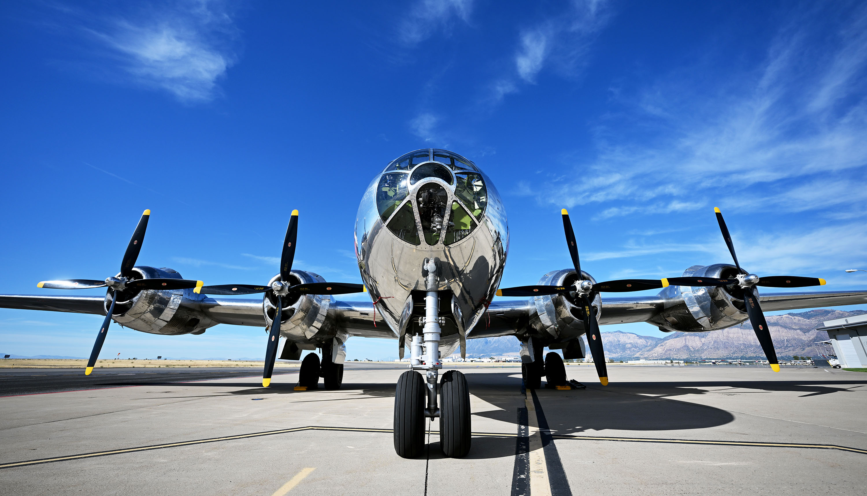 Doc, one of only two flying B-29 Superfortress planes still flying worldwide, sits at Ogden-Hinckley Regional Airport on Monday.