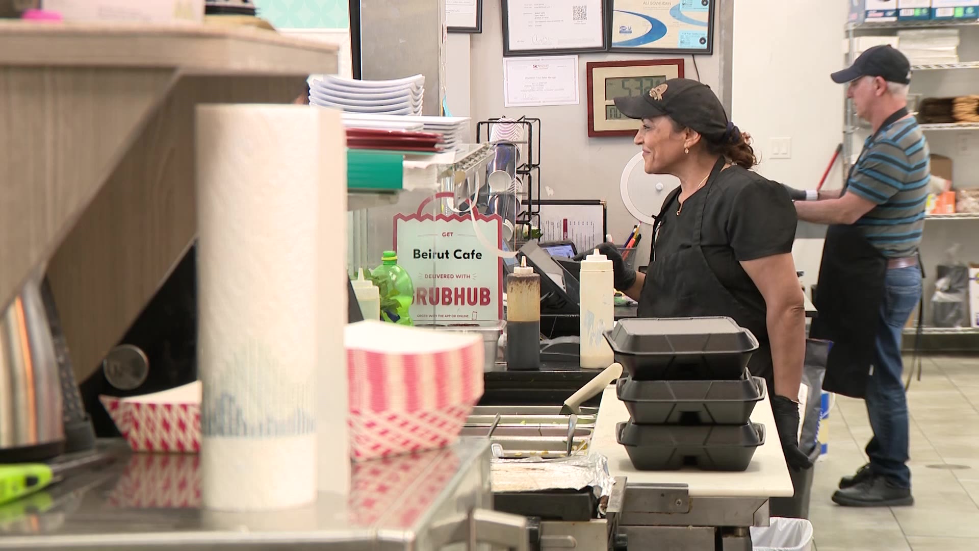 Fatima Soweidan works at the Beirut Café in Salt Lake City on Monday. She's concerned about the safety of loved ones in Lebanon.