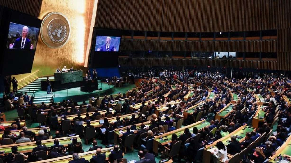 President Joe Biden addresses the 79th United Nations General Assembly at U.N. headquarters in New York, Tuesday.