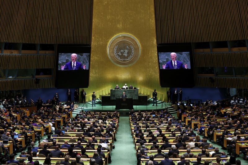 President Joe Biden addresses the 79th United Nations General Assembly at U.N. headquarters in New York, Tuesday.