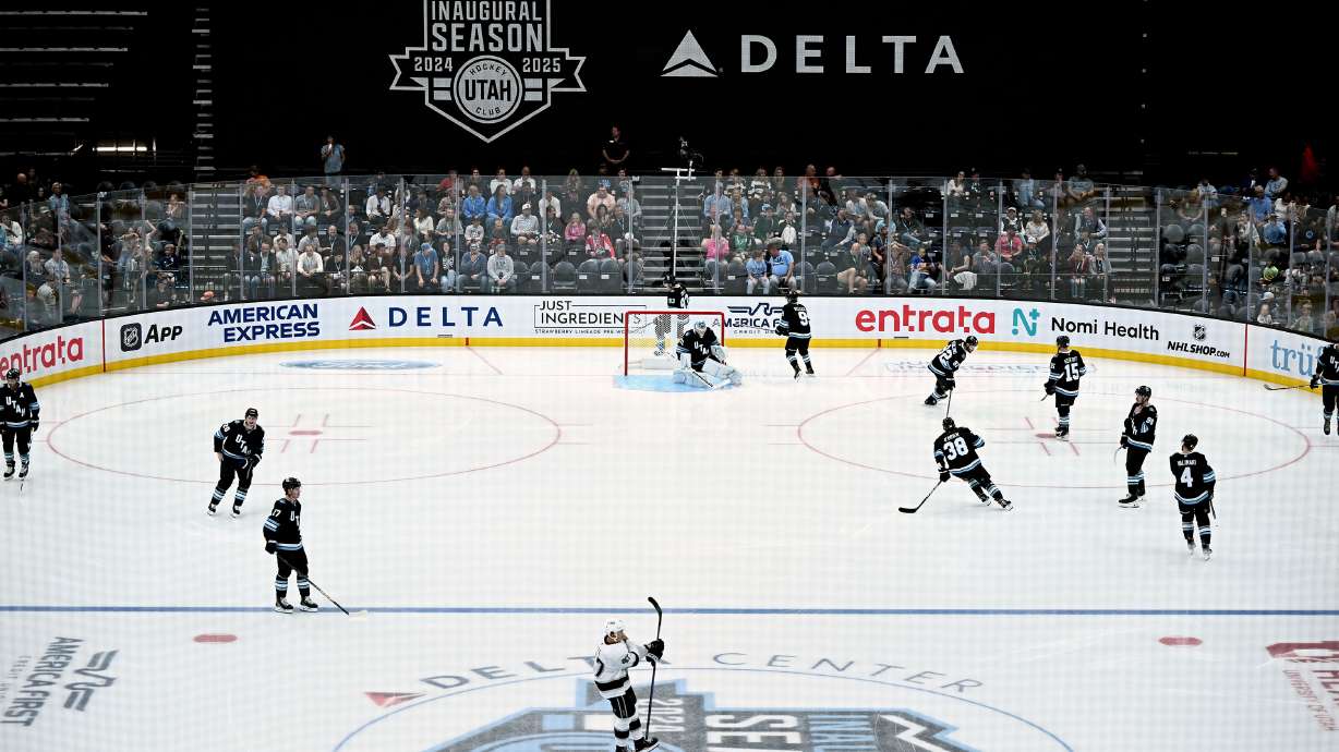 The Utah Hockey Club opens its inaugural season against the Los Angeles Kings in the Delta Center in Salt Lake City on Sept. 23, 2024. Utah won 3-2 in overtime.