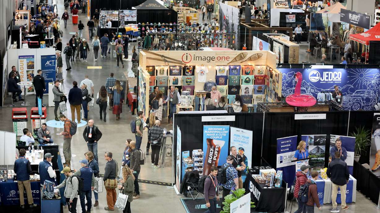 People walk through the Outdoor Retailer Snow Show at the Salt Palace Convention Center in Salt Lake City on Jan. 10, 2023. The Snow Show was scheduled to return to Salt Lake City in November, but it has now been combined into Outdoor Retailer's 2025 event.