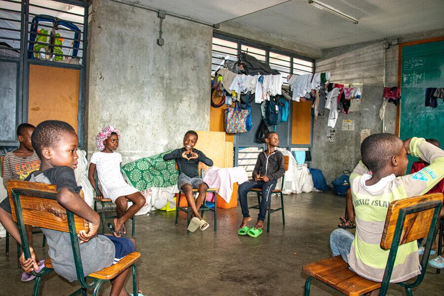 A group of children whose parents are internally displaced play games at school in Port-au-Prince, Haiti. The Church of Jesus Christ of Latter-day Saints made an $8 million to support a homegrown school meals program in Haiti.