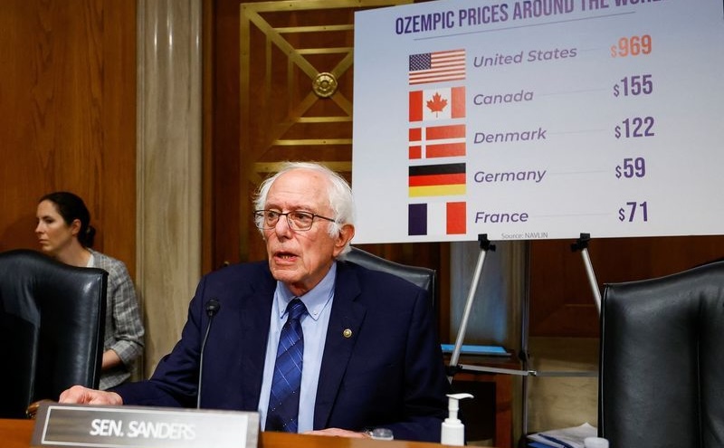 Sen. Bernie Sanders speaks during a hearing of Novo Nordisk CEO Lars Jorgensen on U.S. prices for the weight loss drugs Ozempic and Wegovy, on Capitol Hill, in Washington, on Tuesday.