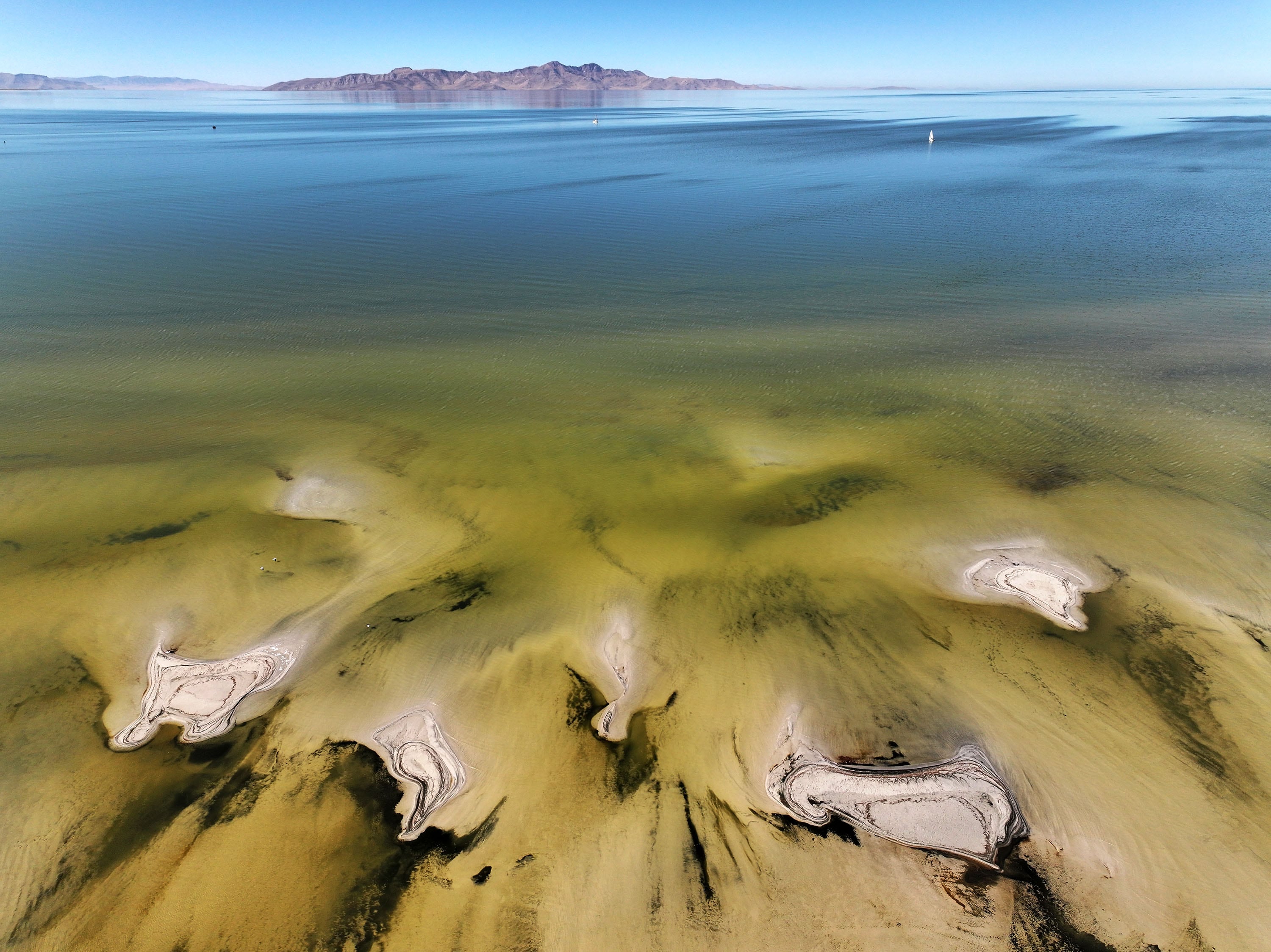 Sand bars near the shoreline of the Great Salt Lake near Magna on Tuesday. A bill was endorsed in the House on Tuesday  expanding the geographical reach of the Central Utah Completion Act to encompass the Great Salt Lake drainage.