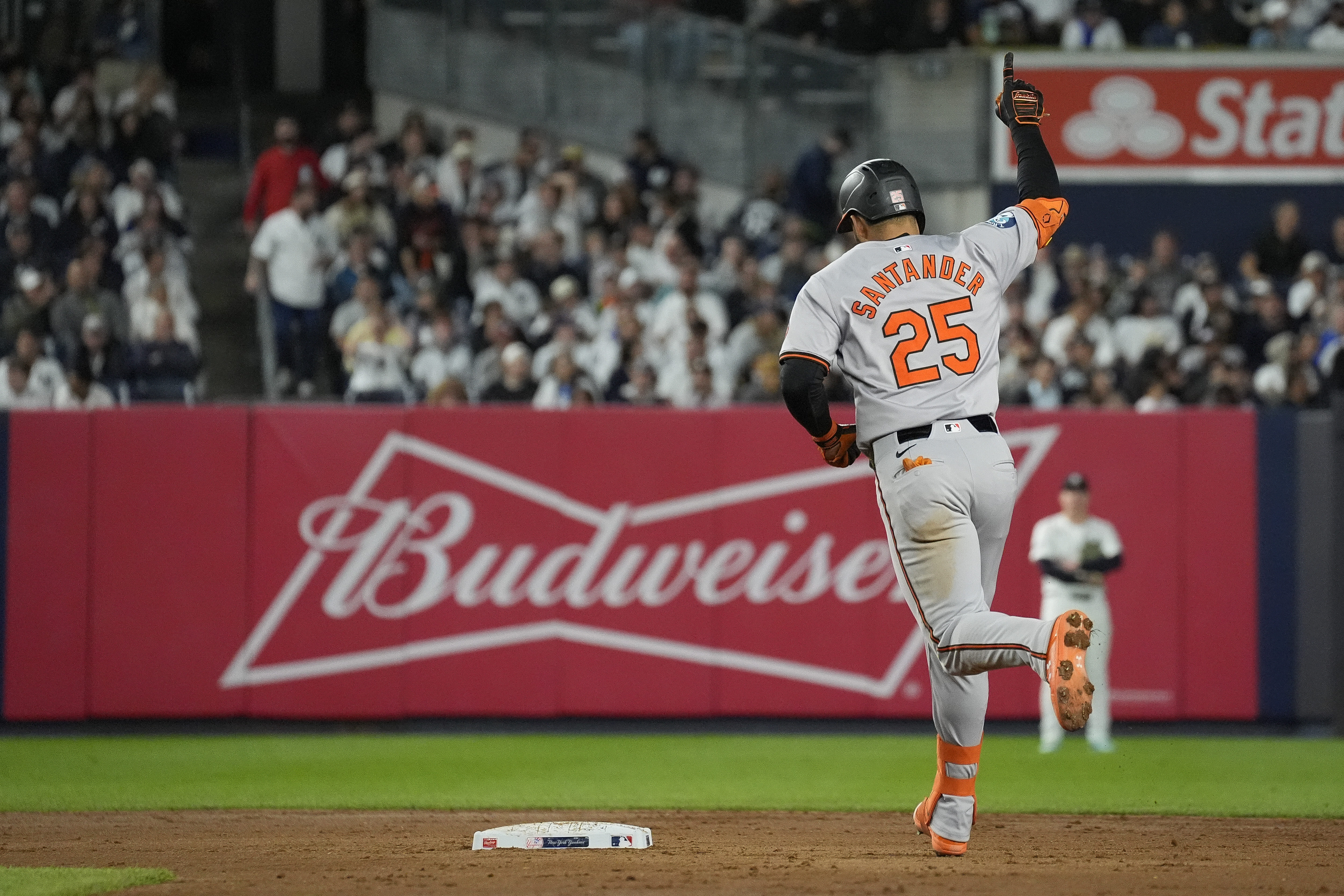 Baltimore Orioles' Anthony Santander runs the bases after hitting a home run during the sixth inning of a baseball game against the New York Yankees, Tuesday, Sept. 24, 2024, in New York.