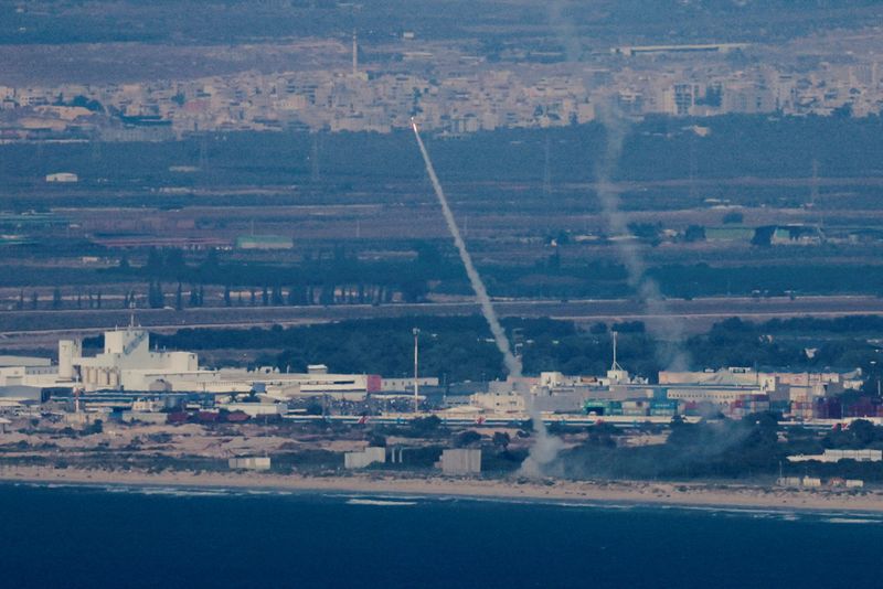 Israel's Iron Dome antimissile system operates for interceptions as rockets are launched from Lebanon toward Israel, amid cross-border hostilities between Hezbollah and Israel, as seen from Haifa, Israel, Tuesday.