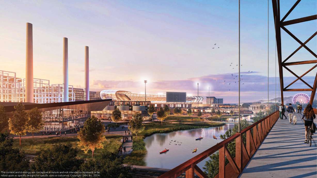 A rendering of the Power District that the Larry H. Miller Company and Miller family unveiled on Feb. 15. The company is seeking a rezoning of 93 acres in the Fairpark neighborhood, but not everyone is a fan of the idea.