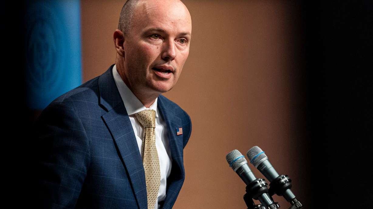 Utah Gov. Spencer Cox speaks at his monthly news conference held at the Eccles Broadcast Center in Salt Lake City on Sept. 19. Cox arrived in East Asia this week to encourage economic ties between the Beehive State and the countries of South Korea and Japan.