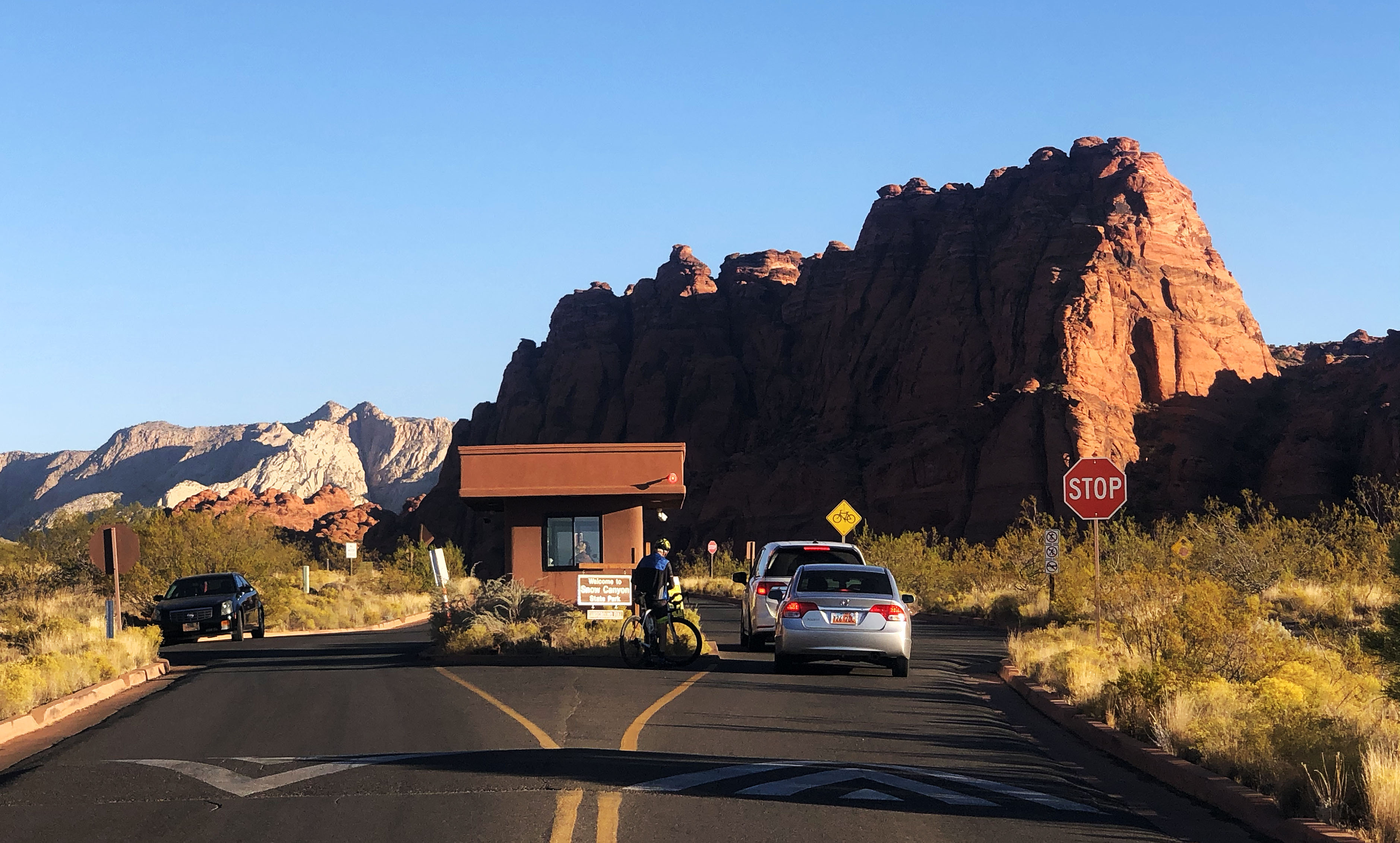 Vehicles enter Snow Canyon State Park on Oct. 15, 2020. A Utah Tech University student was killed Wednesday night when a car carrying three teenagers rolled in the park.