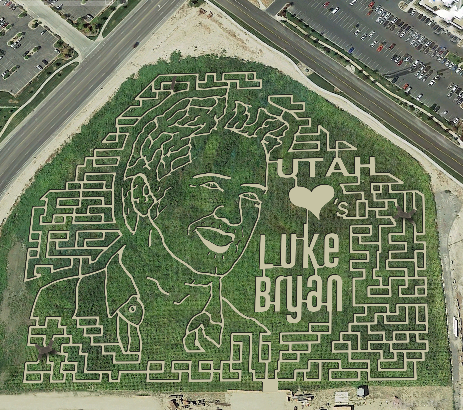 Utah-based "agritainment" company The Maize helps family farms across the U.S. to design corn mazes. Cornbelly's in Lehi is among the Utah County locations featuring a design with country singer Luke Bryan.