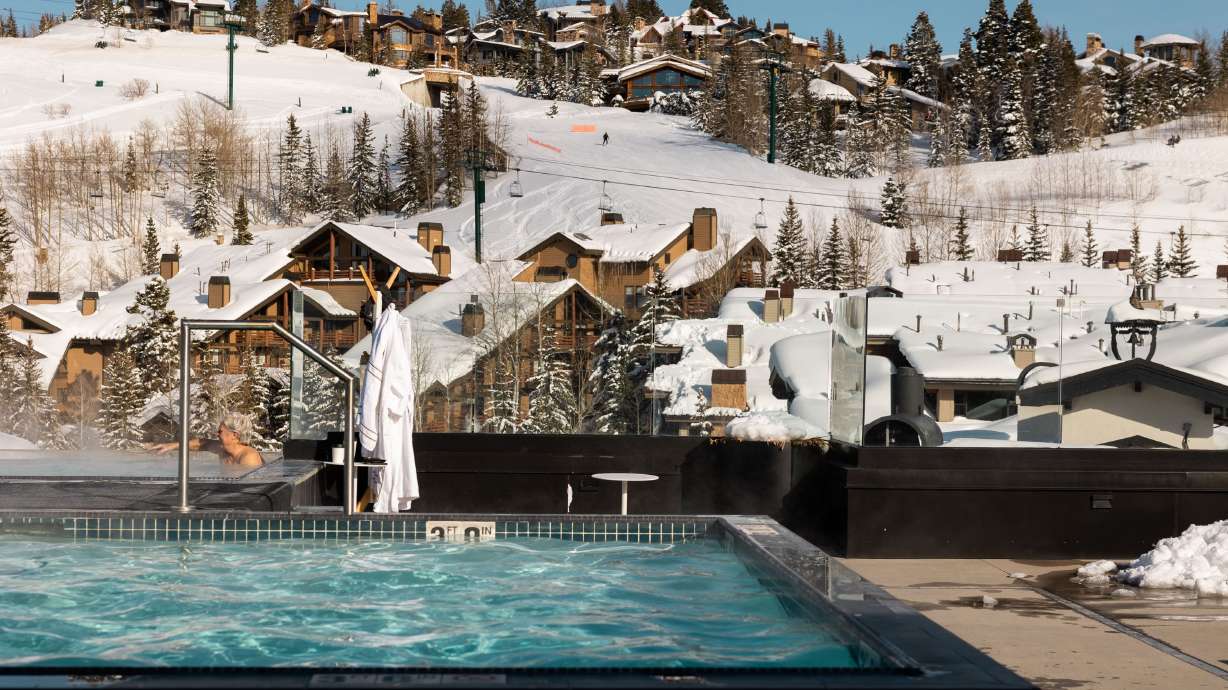 Houses in Park City overlook the pool and hot tub at the Goldener Hirsch in Park City on Feb. 23. Utah was ranked as one of the wealthiest states in the country by a U.S. News & World Report.