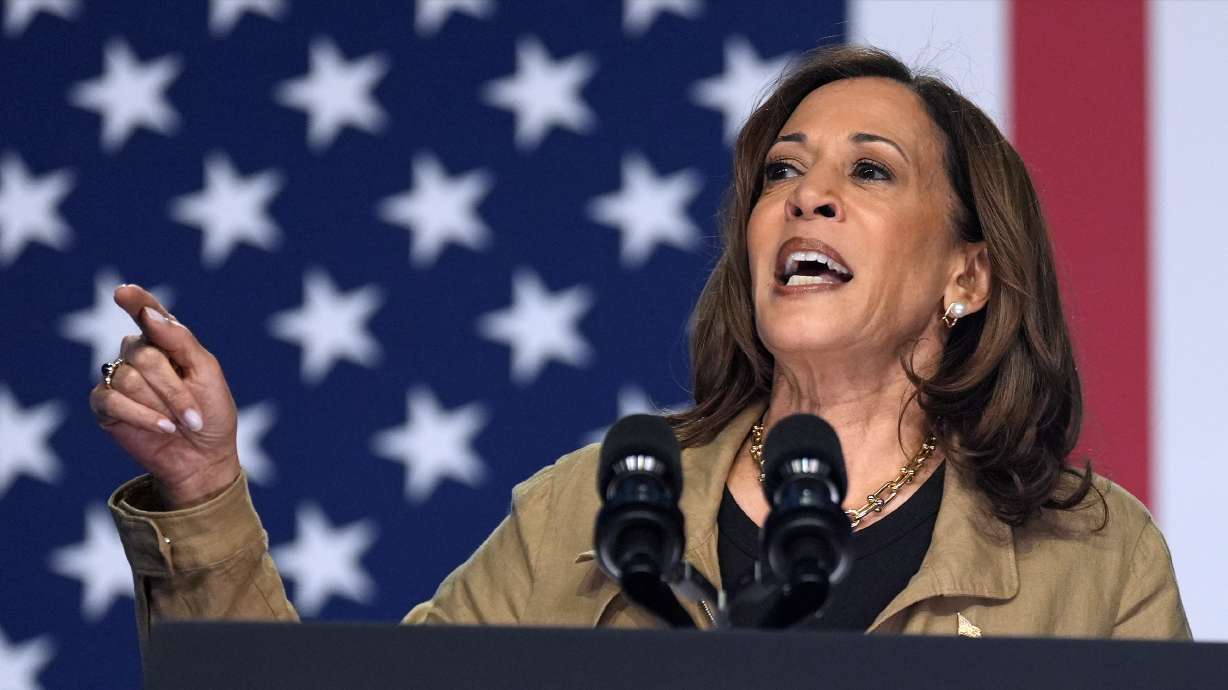 Democratic presidential nominee Vice President Kamala Harris speaks at Cochise College Douglas Campus in Douglas, Ariz., Friday. Harris is set to rally in Las Vegas on Sunday, looking to push the swing state in her direction as Election Day nears.