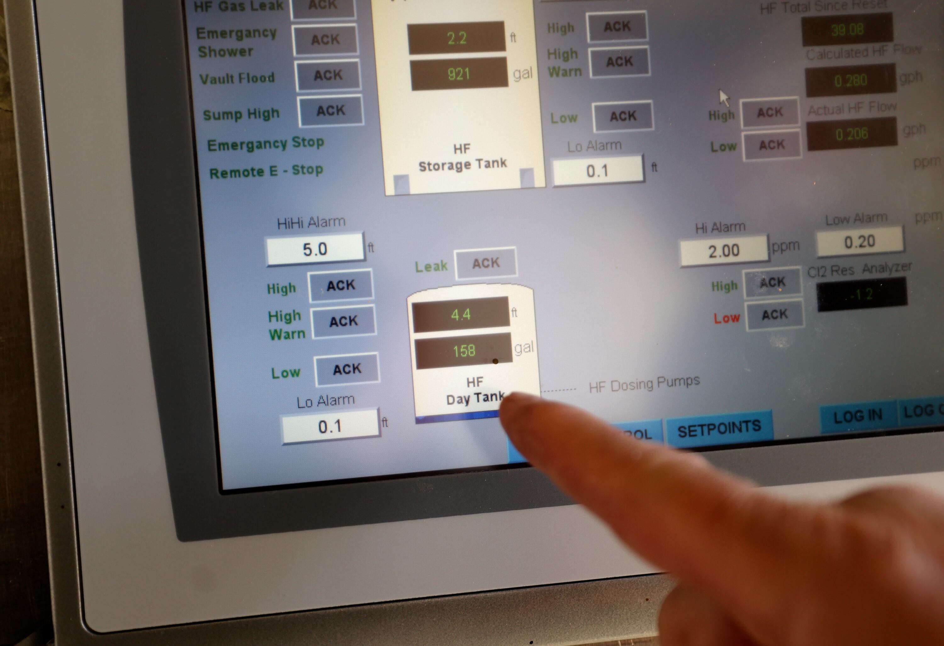 Scott Paxman, Weber Water Basin Conservancy District general manager and CEO, shows a screen monitoring  fluorosilicic acid tank levels at the fluoridation station at the Fairfield Well in Layton on Friday.