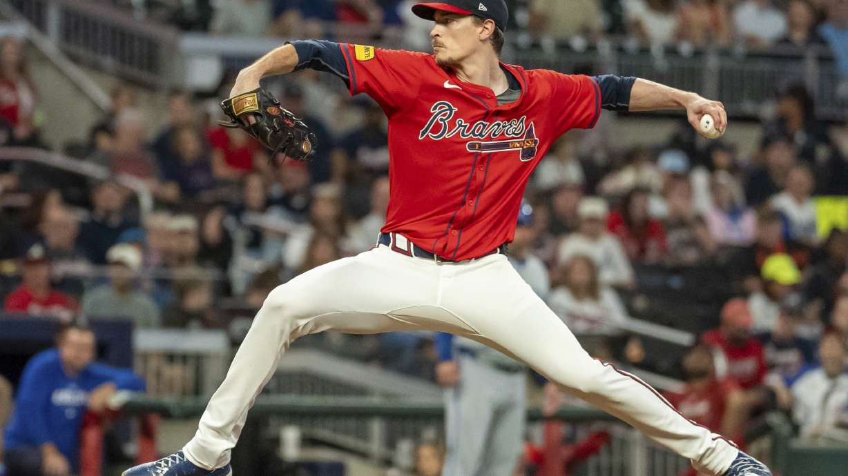 Atlanta Braves pitcher Max Fried throws in the fourth inning of a baseball game against the Kansas City Royals, Friday, Sept. 27, 2024, in Atlanta.
