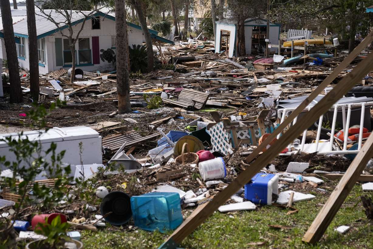 Destruction to the Faraway Inn Cottages and Motel is seen in the aftermath of Hurricane Helene, in Cedar Key, Fla., Friday.
