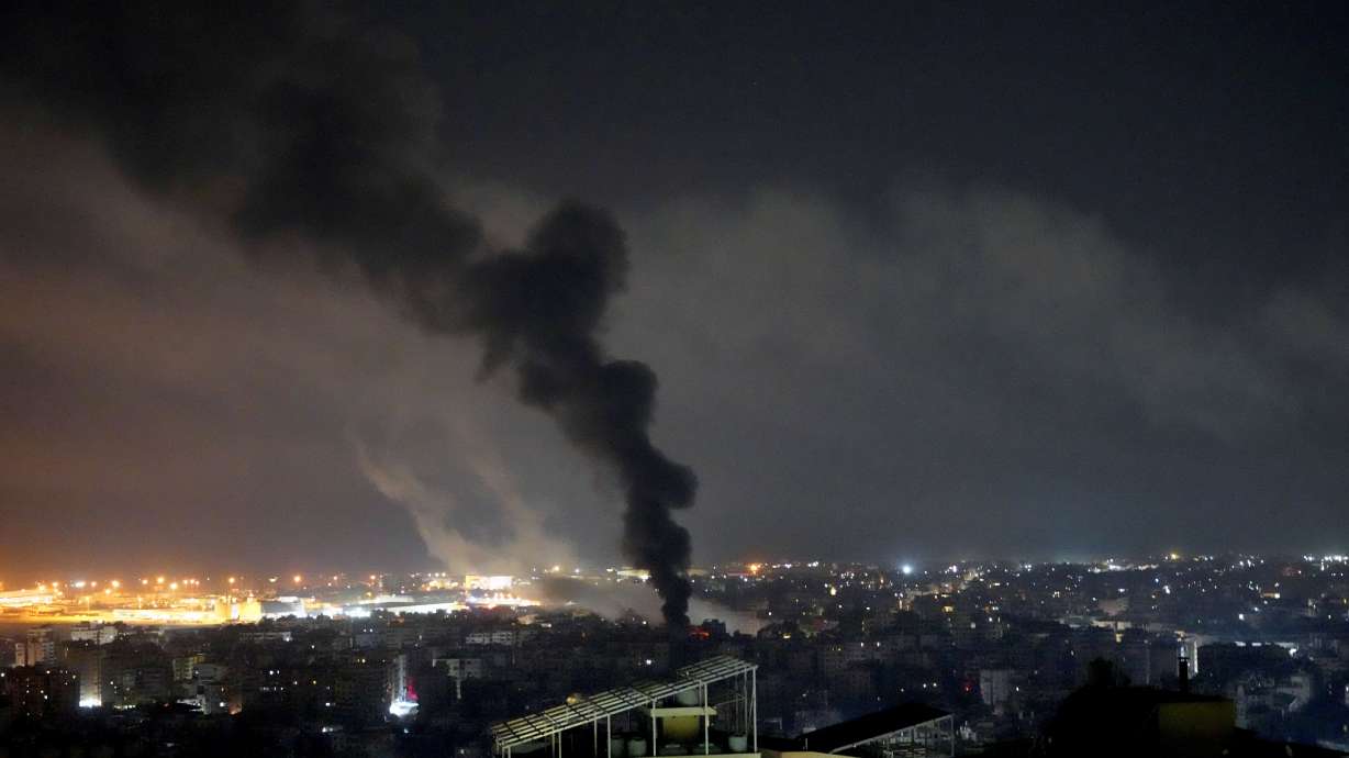 Smoke rises from Israeli airstrikes in Beirut's southern suburbs, Lebanon, Saturday. The strikes killed a prominent general in Iran's paramilitary Revolutionary Guard and Hezbollah leader Hassan Nasrallah.