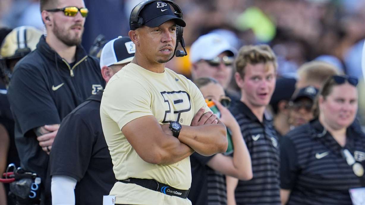 Purdue head coach Ryan Walters watches from the sideline during the second half of an NCAA college football game against Notre Dame in West Lafayette, Ind., Saturday, Sept. 14, 2024.