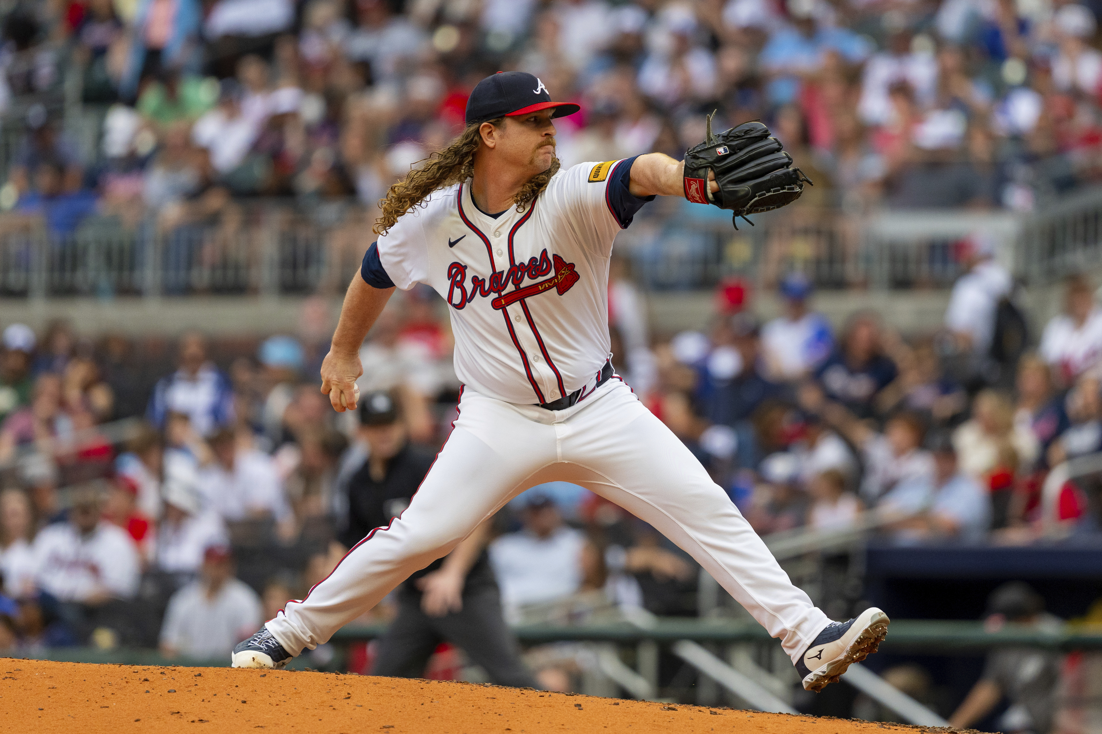 Atlanta Braves pitcher Grant Holmes throws in the fifth inning of a baseball game against the Kansas City Royals, Sunday, Sept. 29, 2024, in Atlanta. 