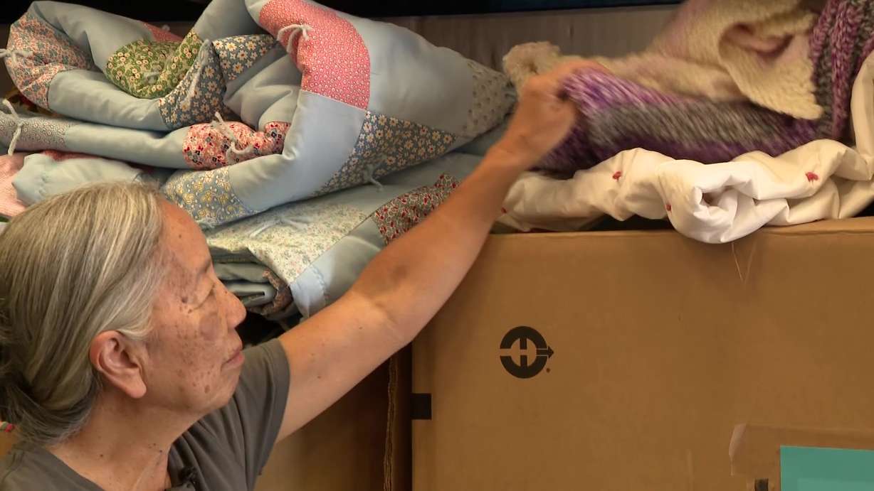 Firmage shows the different items they are planning to send to the hurricane victims.