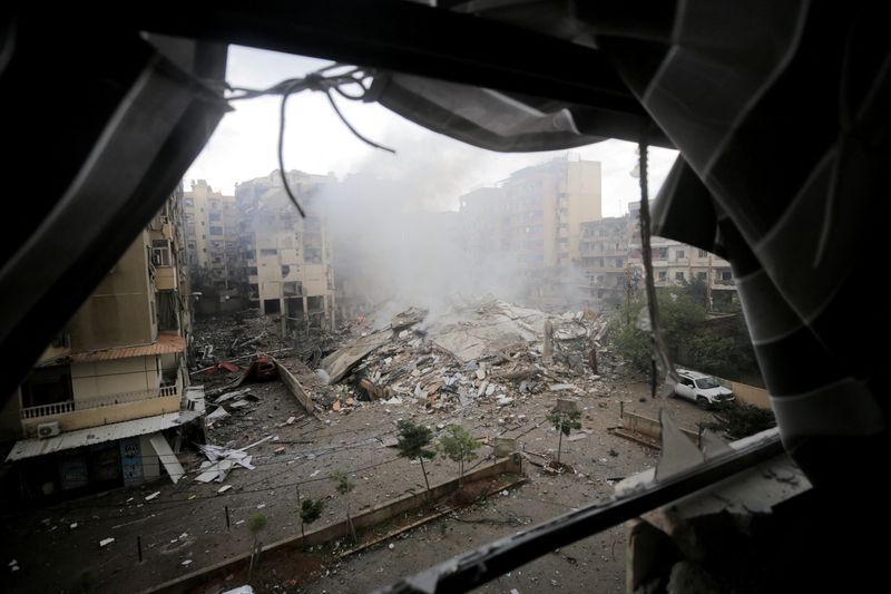 A general view shows damaged buildings, in the aftermath of Israeli strikes on Beirut's southern suburbs, Lebanon, Tuesday.