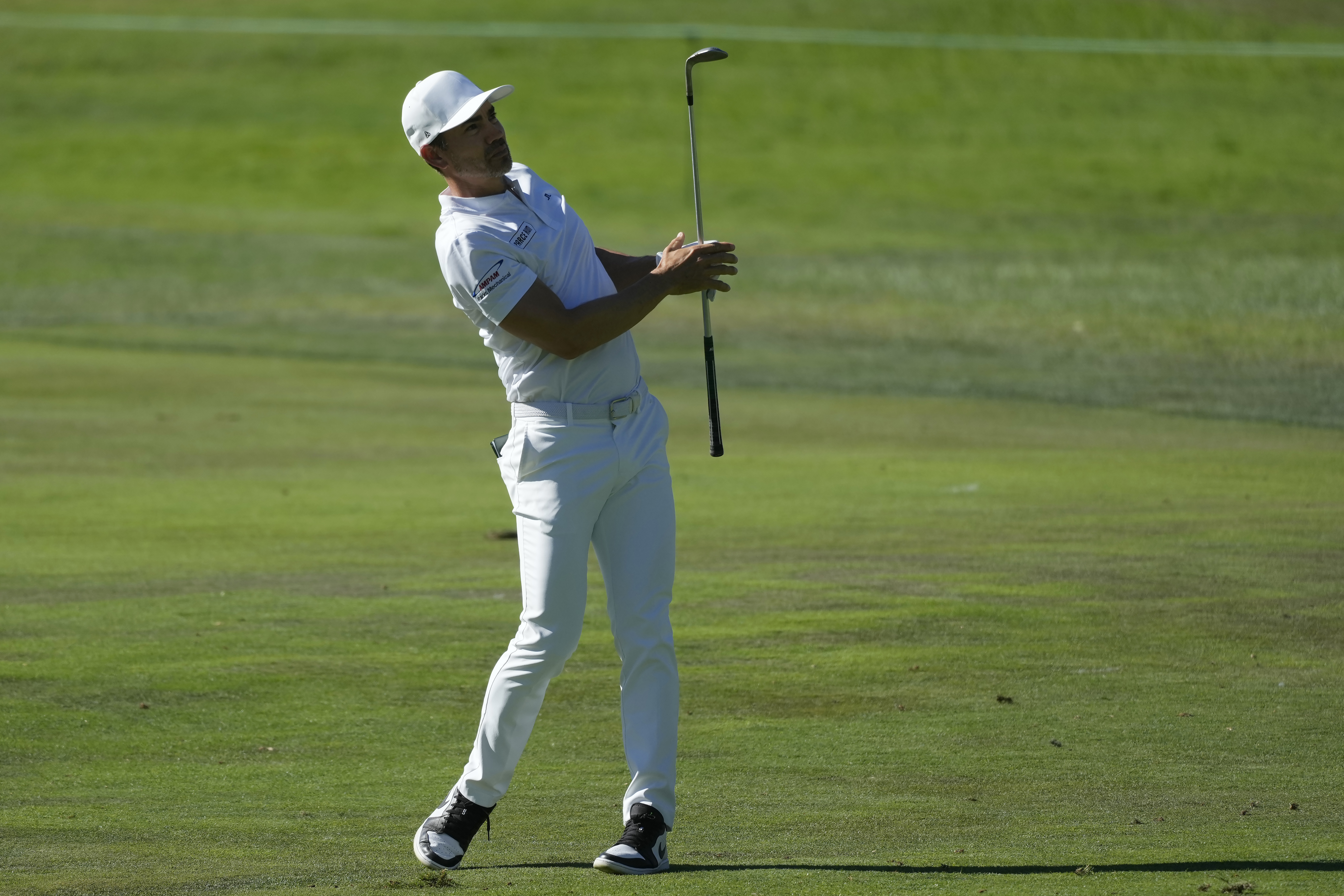 Camilo Villegas hits from the 13th fairway during the first round of the Procore Championship PGA golf tournament at the Silverado Resort North Course in Napa, Calif., Thursday, Sept. 12, 2024.