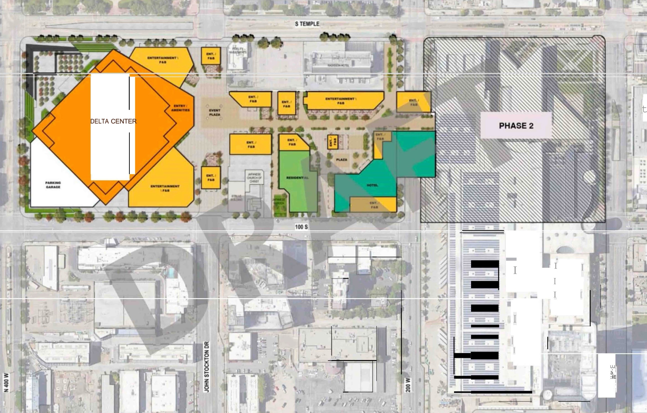 A layout of what the renovated Delta Center would look like along with other plans in the sports, entertainment, culture and convention district.