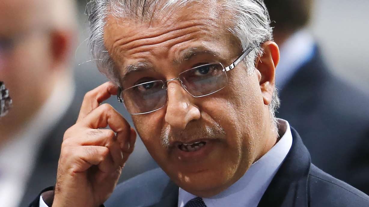 FILE - FIFA presidential candidate Sheik Salman bin Ebrahim Al Khalifa of Bahrain attends an extraordinary FIFA congress in Zurich, Switzerland, Feb. 26, 2016.
