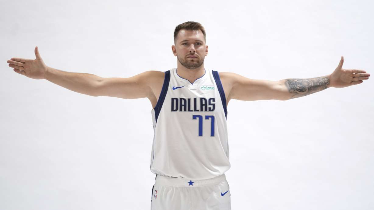 Dallas Mavericks guard Luka Doncic poses for a photo during the NBA basketball team's media day Monday, Sept. 30, 2024, in Dallas.