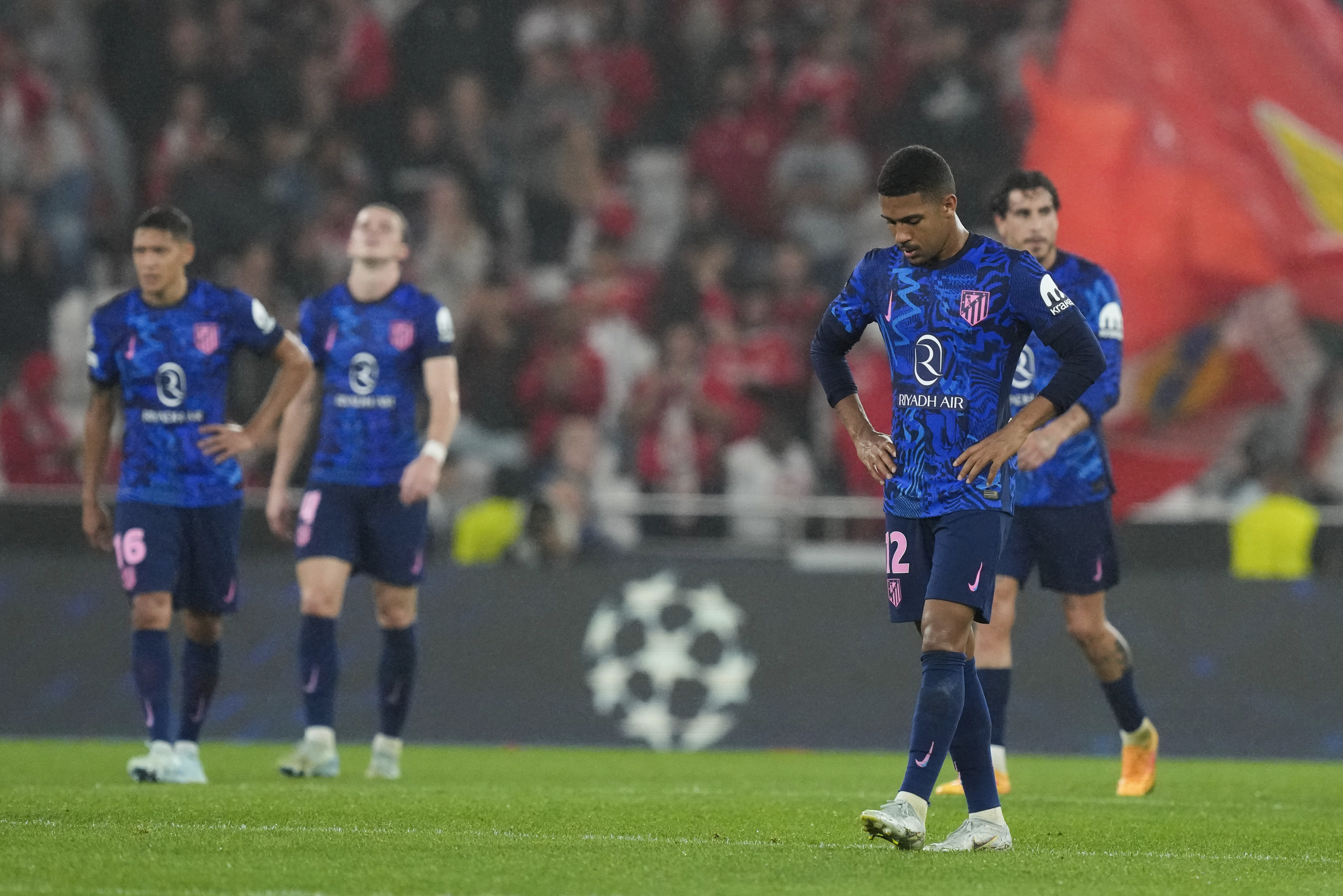 Atletico Madrid's Samuel Lino reacts after the end of a Champions League opening phase soccer match between SL Benfica and Atletico Madrid in Lisbon, on Wednesday, Oct. 2, 2024. Benfica won 4-0.