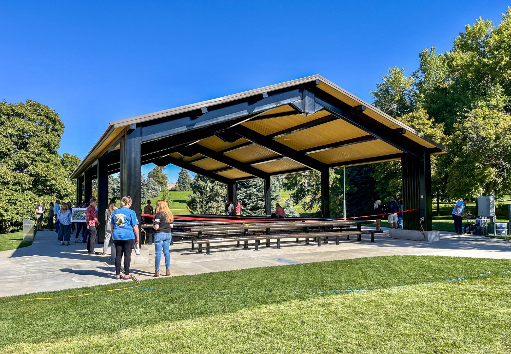 The new Fabian Lakeside Pavilion at Sugar House Park is pictured on Wednesday. It replaced a decades-old pavilion demolished earlier this year.