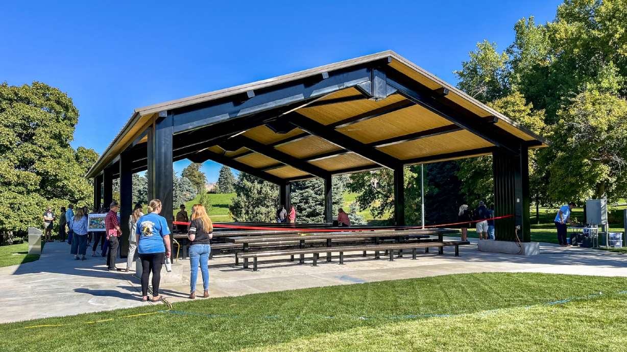 The new Fabian Lakeside Pavilion at Sugar House Park is pictured on Wednesday. It replaced a decades-old pavilion demolished earlier this year.