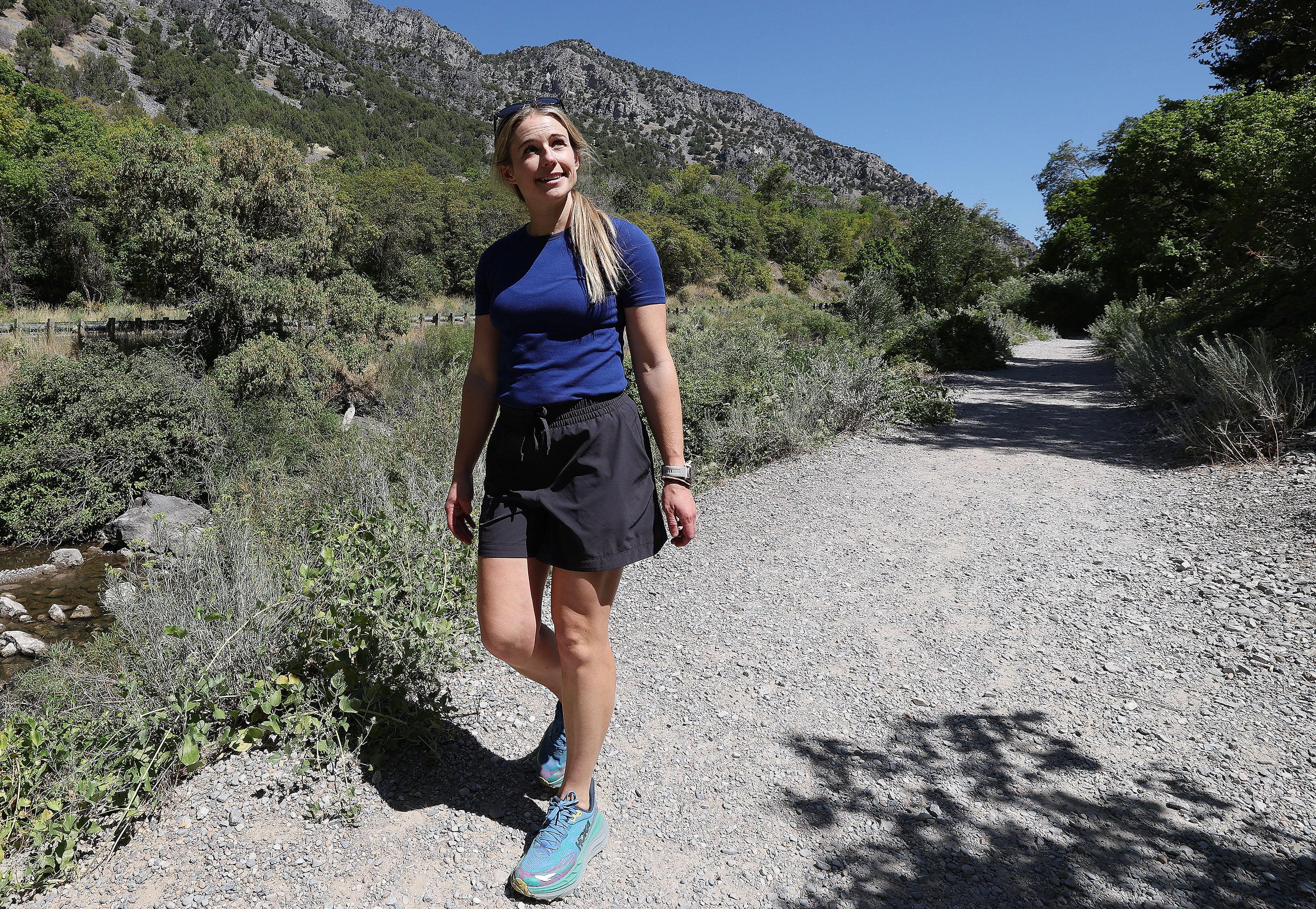 U.S. Senate candidate Caroline Gleich hikes in Logan Canyon in Logan on Aug. 28.