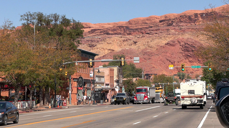 Moab’s Main Street shown here on Thursday. Housing for workers is an issue.