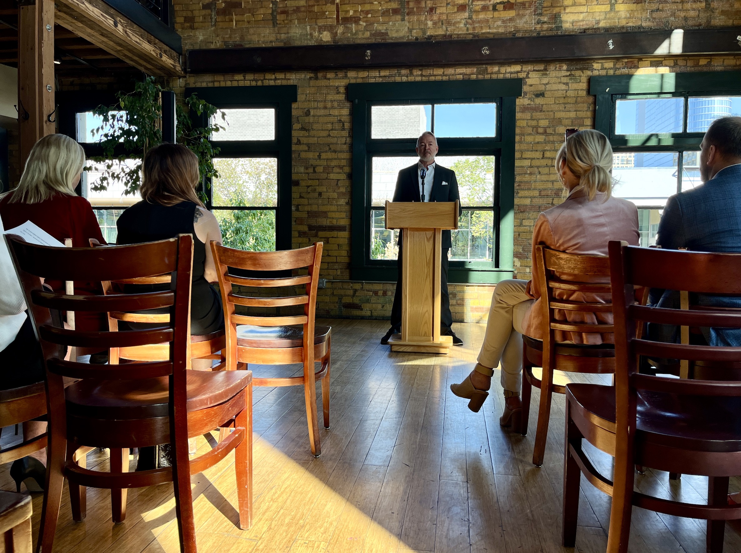 Steven Brosvik, president and CEO of Utah Symphony, speaks during an event in Salt Lake City Thursday about the sports, entertainment, culture and convention district.