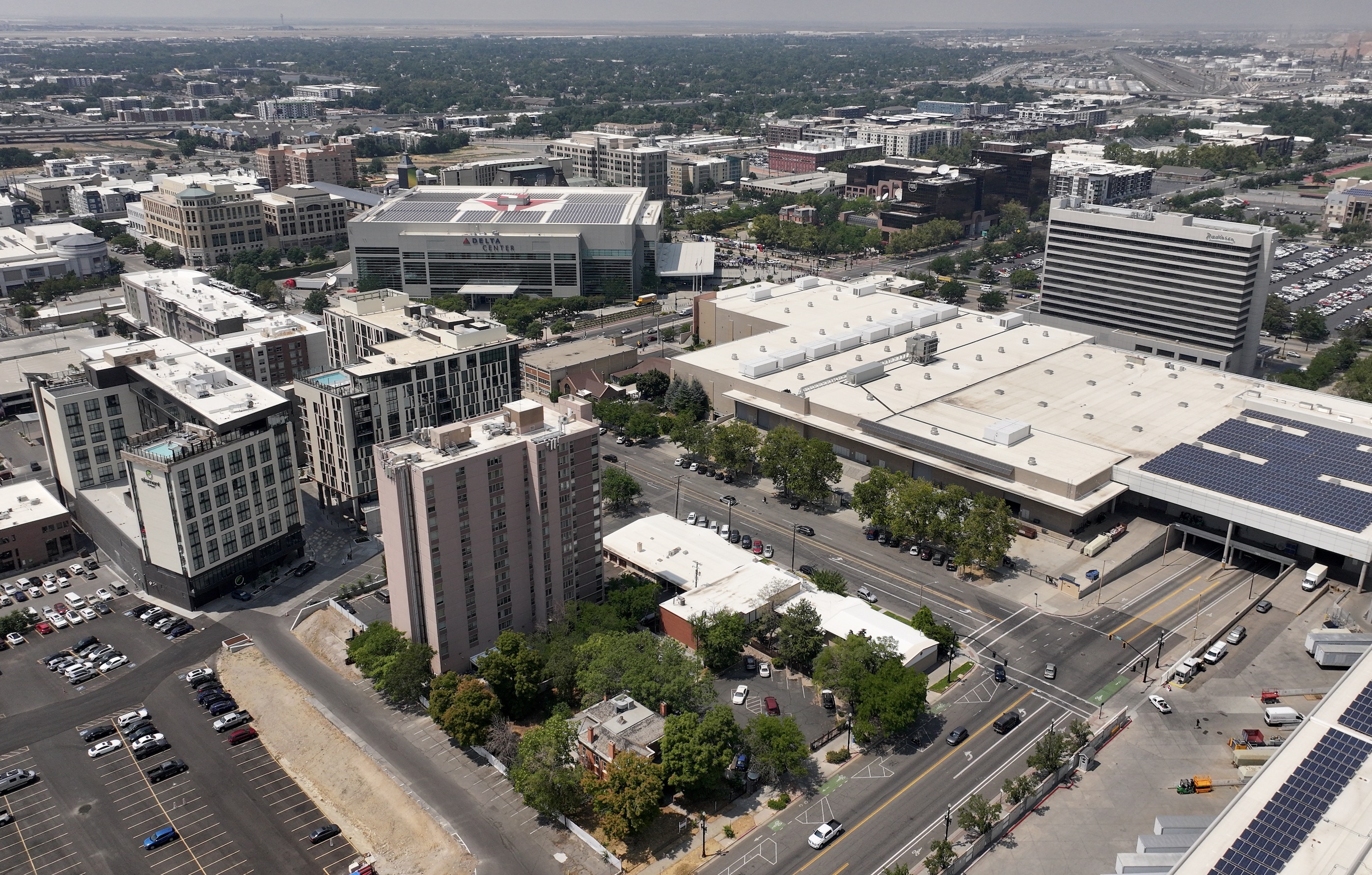 The Salt Palace Convention Center is pictured near the Delta Center Salt Lake City on July 31. Former Salt Lake City Mayor Rocky Anderson said Friday he won't pursue a referendum on the city's recent partnership agreement with Smith Entertainment Group and a 0.5% sales tax increase. 