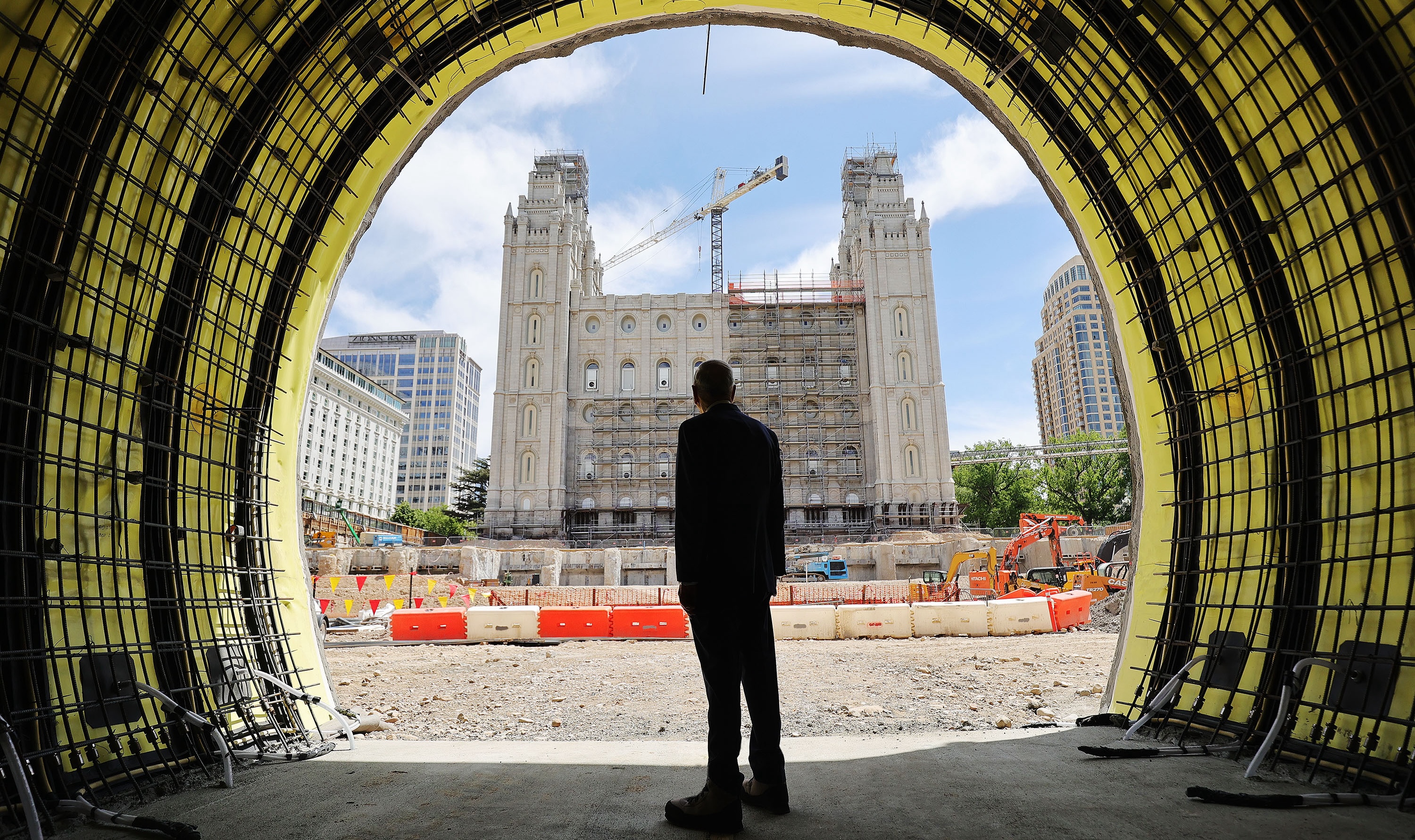 President Russell M. Nelson, president of The Church of Jesus Christ of Latter-day Saints, tours the renovation work at the Salt Lake Temple in Salt Lake City on May 22, 2021. The renovation of the temple is a massive undertaking.