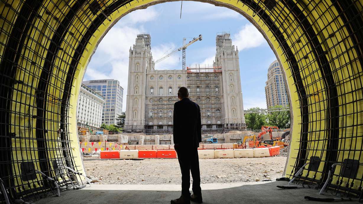 President Russell M. Nelson, president of The Church of Jesus Christ of Latter-day Saints, tours the renovation work at the Salt Lake Temple in Salt Lake City on May 22, 2021. The renovation of the temple is a massive undertaking.