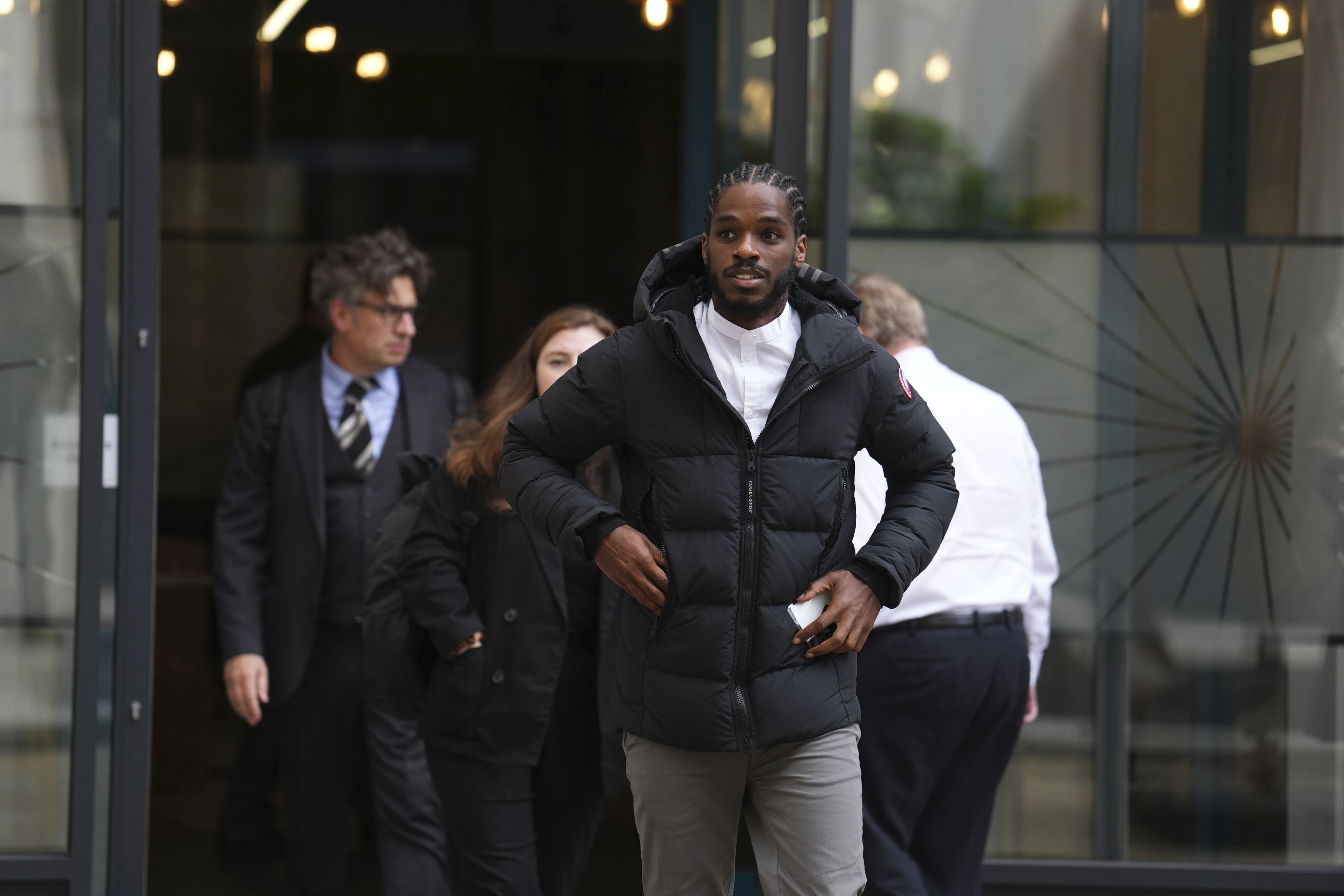 Ricardo Dos Santos, the partner of British athlete Bianca Williams, leaves the International Dispute Resolution Centre in central London, where an appeal hearing for two police officers, Jonathan Clapham and Sam Franks, who were sacked for lying after saying they could smell cannabis during a stop and search of Santos and Williams in July 2020, on Thursday Oct. 3, 2024.