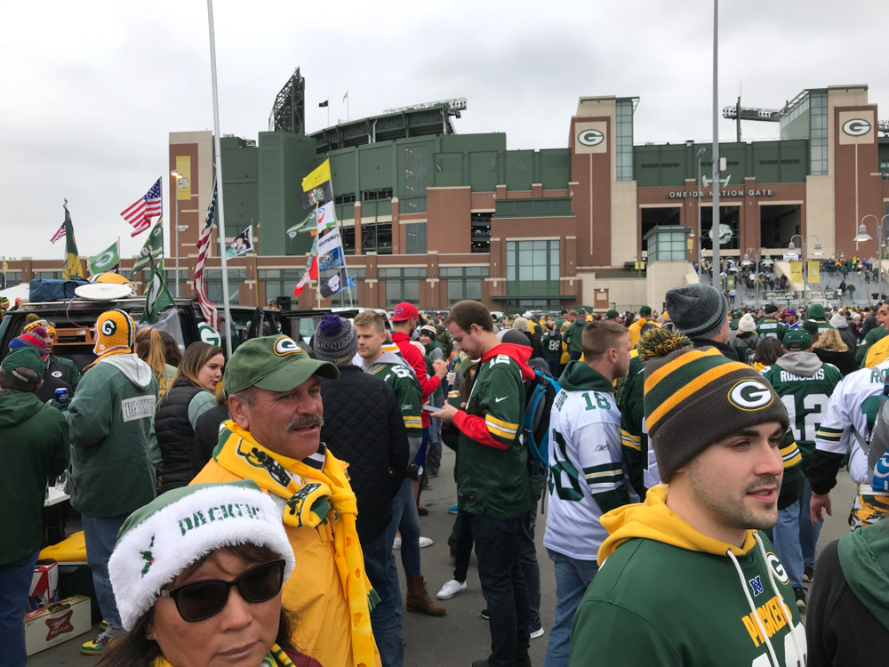 Green Bay Packers fans outside of Lambeau Field in Green Bay, Wisconsin, before a Sept. 30, 2018, game. Delta Air Lines is adding a direct flight from Salt Lake City to Green Bay for the NFL Draft in April 2025.