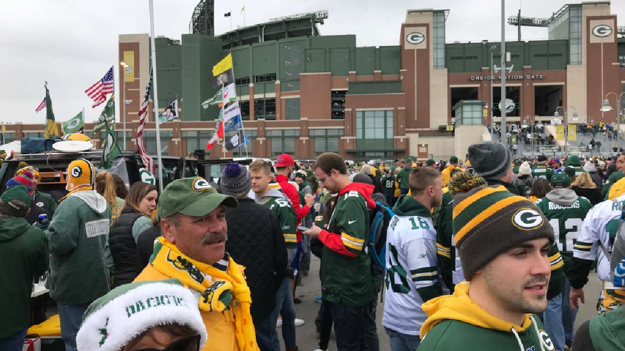 Green Bay Packers fans outside of Lambeau Field in Green Bay, Wisconsin, before a Sept. 30, 2018, game. Delta Air Lines is adding a direct flight from Salt Lake City to Green Bay for the NFL Draft in April 2025.