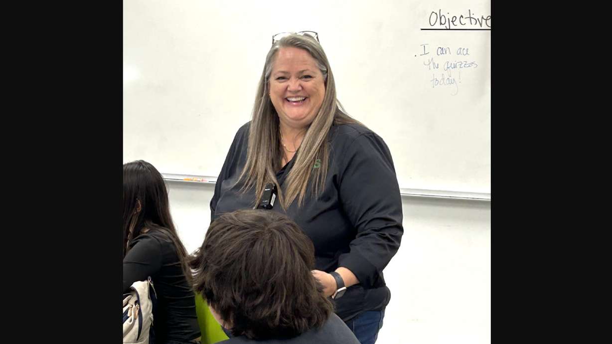 Beverly Cannon teaches math at the Utah County Academy of Sciences in Orem. Cannon is a finalist for a national teacher competition.